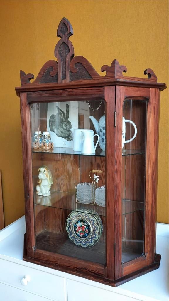 Houten bijzettafeltje met glasplaat, serveer tafeltje, tafel, Ophalen, Gebruikt, Vintage, Nvt