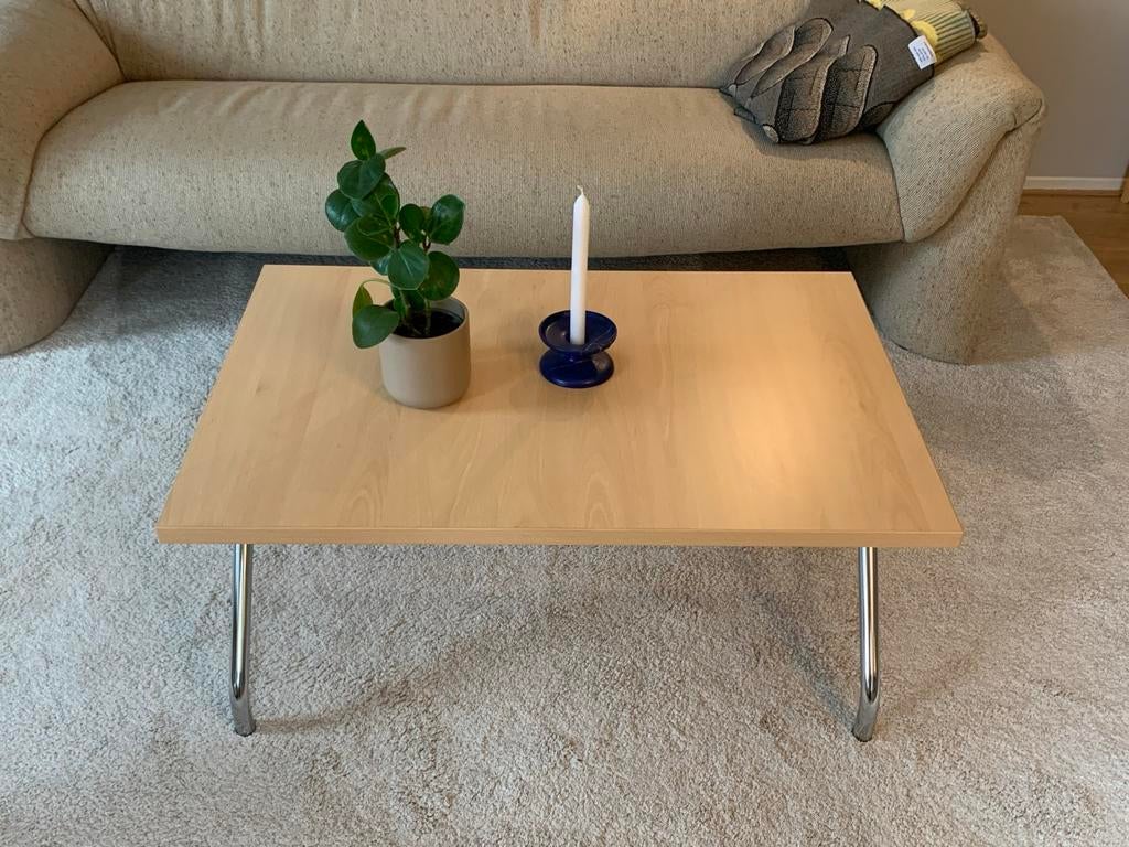 Salontafel | houten blad, chroom onderstel, Ophalen, 50 tot 100 cm, Nieuw, 50 tot 100 cm