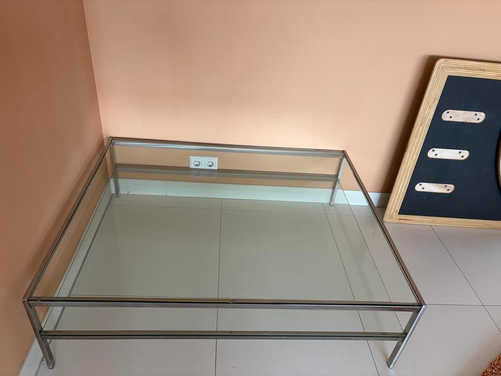 Glazen Salon Tafel - 100x123 cm, Ophalen, Gebruikt, 100 tot 150 cm, Glas