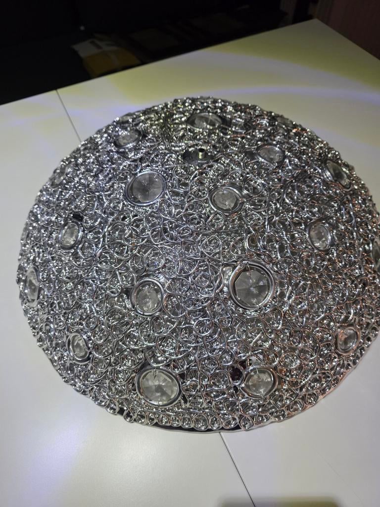 Moderne zilveren plafondlamp met kristallen, Ø 50 cm, Ophalen of Verzenden