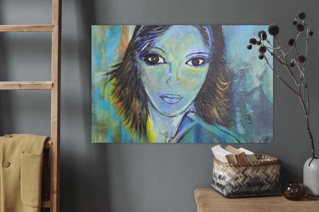 Acrylverf schilderij op linnen: Vrouwelijk Portret, Ophalen of Verzenden