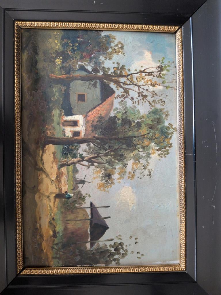 Schilderij van Jos van Dijk - Hollands landschap, Antiek en Kunst, Ophalen of Verzenden