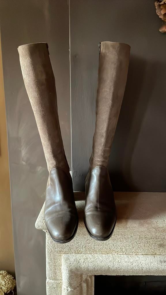 Panara laarzen, suede met leder, taupe/bruin mt.37, Hoge laarzen, Ophalen of Verzenden, Gedragen, Bruin