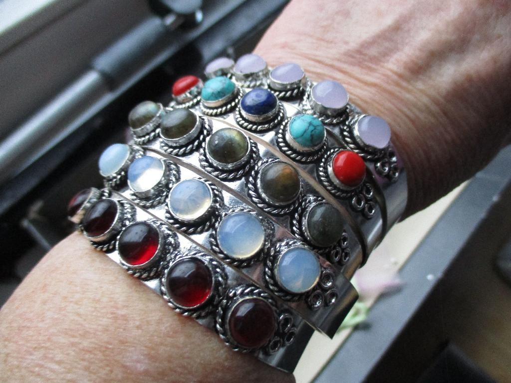 partij tibetiaans zilveren verstelbare natuursteen armbanden, Nieuw, Ophalen of Verzenden, Met edelsteen, Zilver