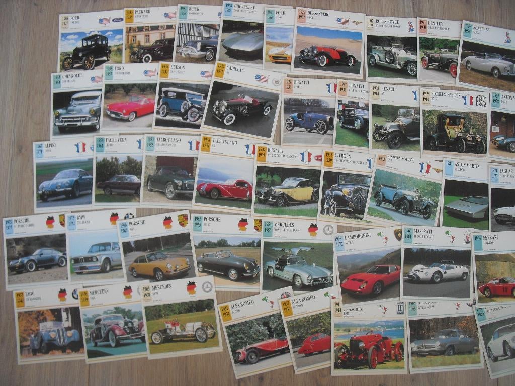 55 auto info kaarten specificaties Ford Aston Martin Bugatti, Ophalen of Verzenden