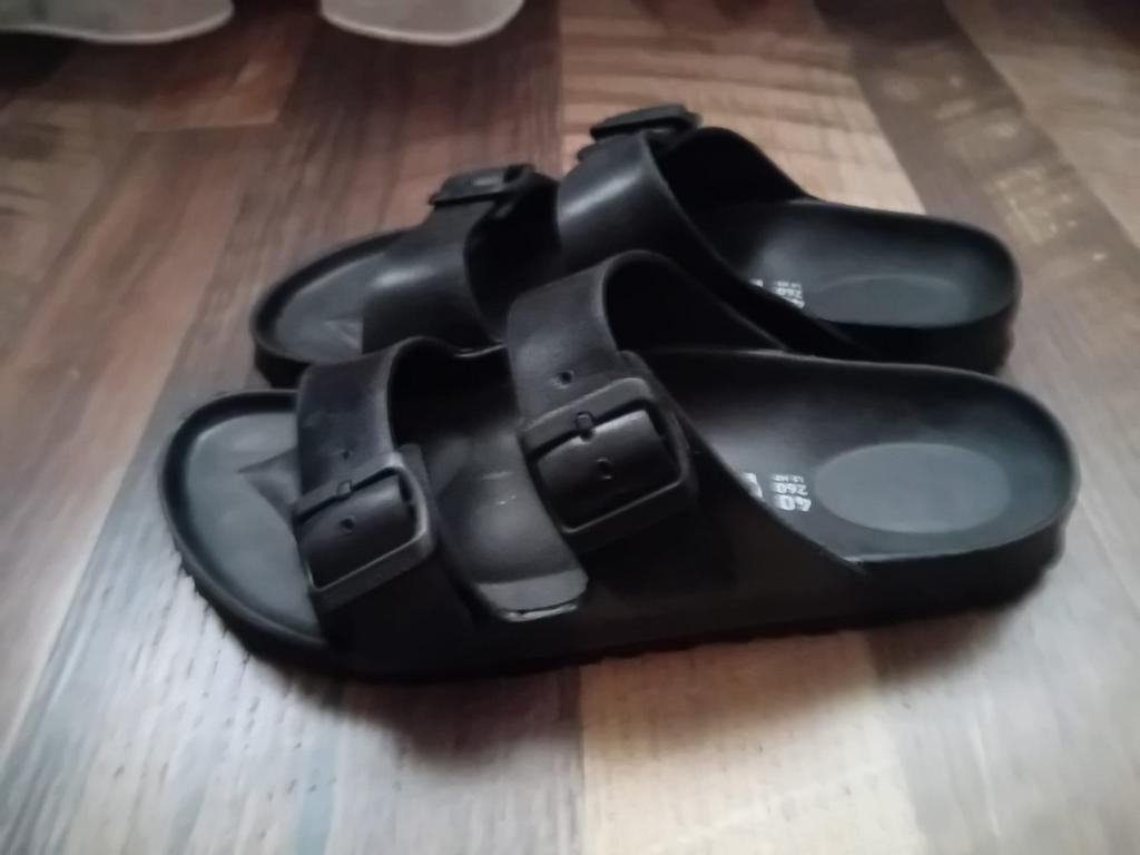 Birkenstock Maat 40, Slippers, Zwart, Ophalen of Verzenden, Zo goed als nieuw