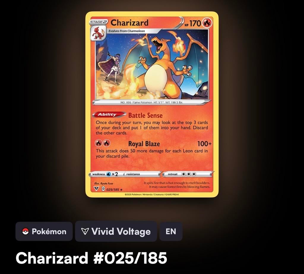 Pokémon Charizard kaart #025/185 Vivid Voltage, Ophalen of Verzenden, Gebruikt, Losse kaart