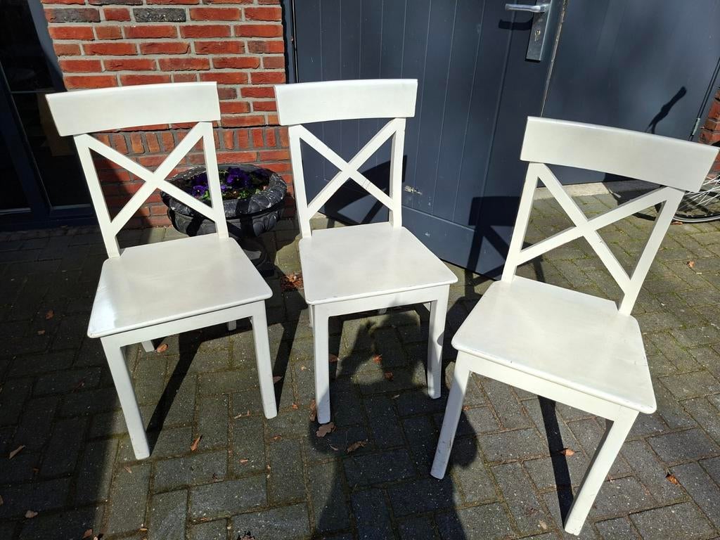 Stoel hout wit  landelijk 3 stuks, Ophalen, Gebruikt, Drie, Wit