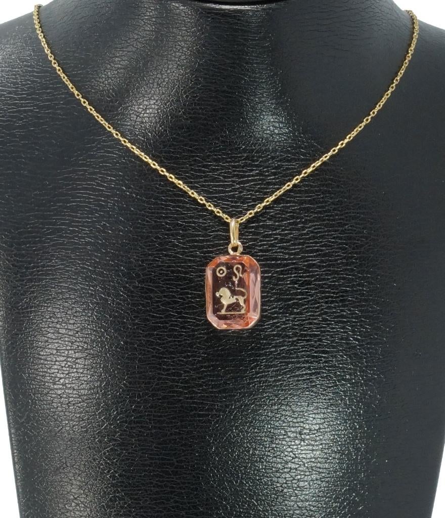 Leeuw toermalijn 14k gouden vintage ketting hanger unisex, Voordeelsieraden, Verzenden, Zo goed als nieuw, Met edelsteen