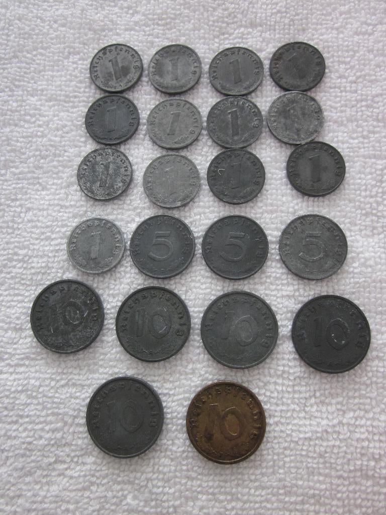 22 duitse munten 1938-1944 1 t/m 10 Pfennig., Ophalen of Verzenden, Duitsland, Setje