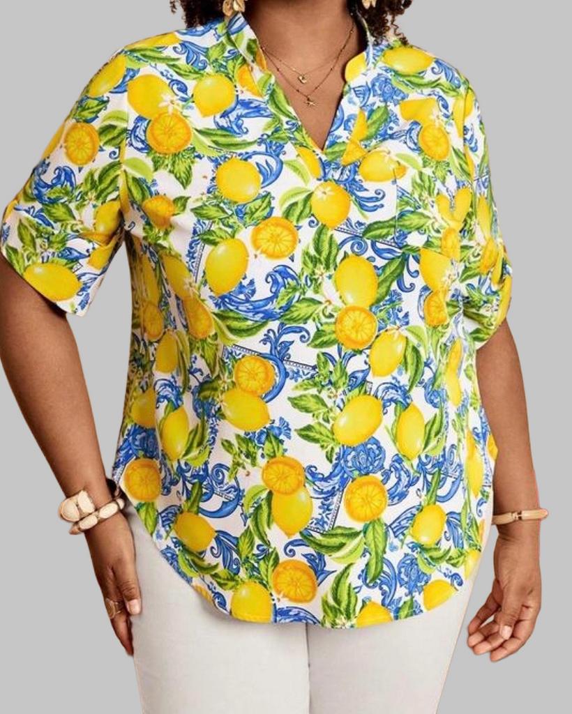 Zomerse blouse met citroenprint, Verzenden, Nieuw, Geel, Blouse of Tuniek