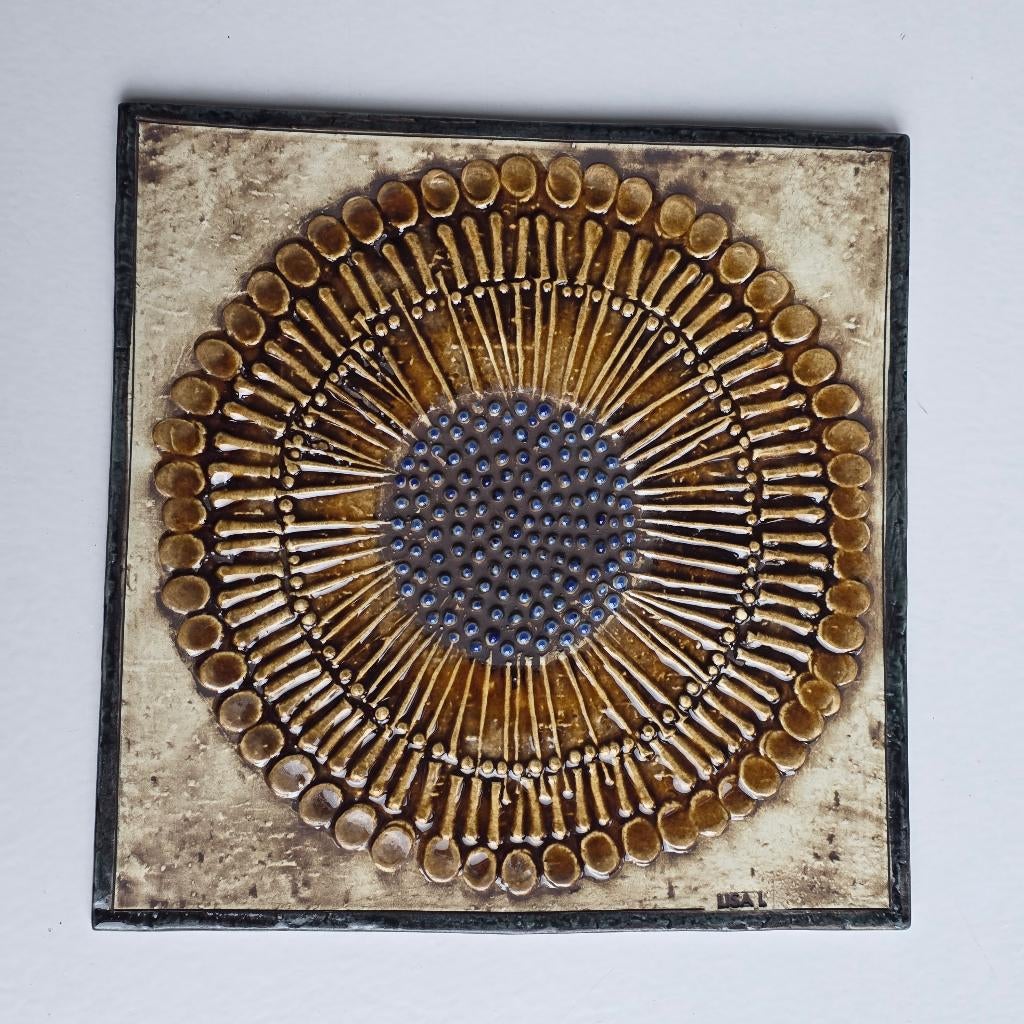 Vintage "Zonnebloem" keramische muurplaat Lisa Larson, Ophalen of Verzenden