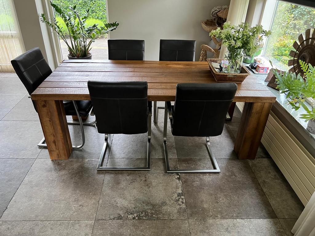 Robuuste boeren eiken eettafel 220x100 cm, Huis en Inrichting, Tafels | Eettafels, Gebruikt, 100 tot 150 cm, 200 cm of meer, Vijf personen of meer