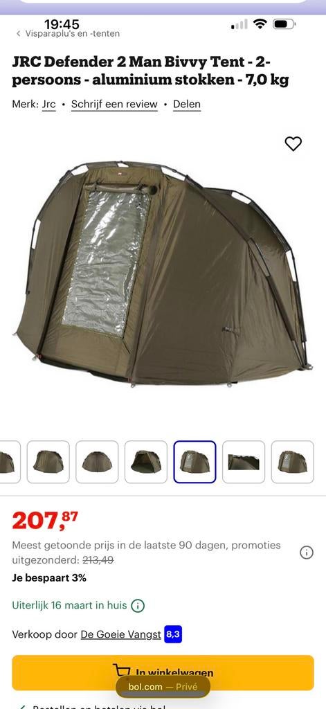 JRC Defender 2 Man Bivvy Tent - 2-persoons, Watersport en Boten, Hengelsport | Karpervissen, Ophalen, Zo goed als nieuw, Overige typen