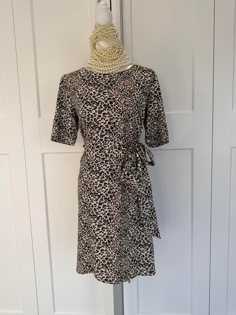 Als nieuw Purdey jurk bruin beige panter tricot 40 42 l xl, Kleding | Dames, Jurken, Bruin, Verzenden, Maat 42/44 (L), Zo goed als nieuw