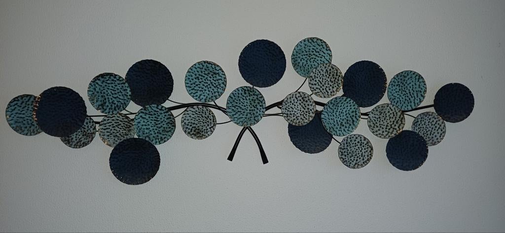 Muurdecoratie met metalen cirkels in blauwtinten, Ophalen of Verzenden, Zo goed als nieuw