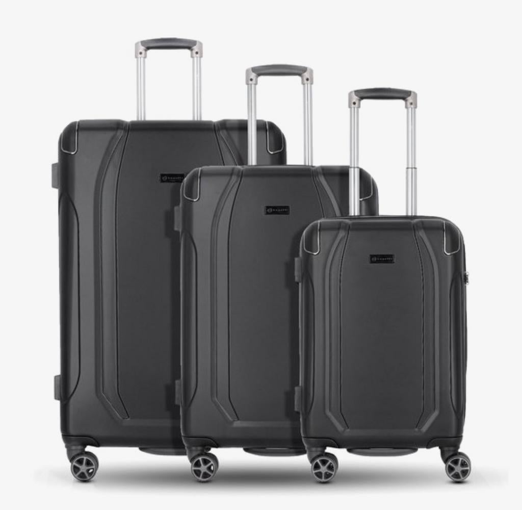 Bugatti Valencia Kofferset 3-delig 4 wielen Antraciet Nieuw, Ophalen of Verzenden, Nieuw, Hard kunststof, Wieltjes