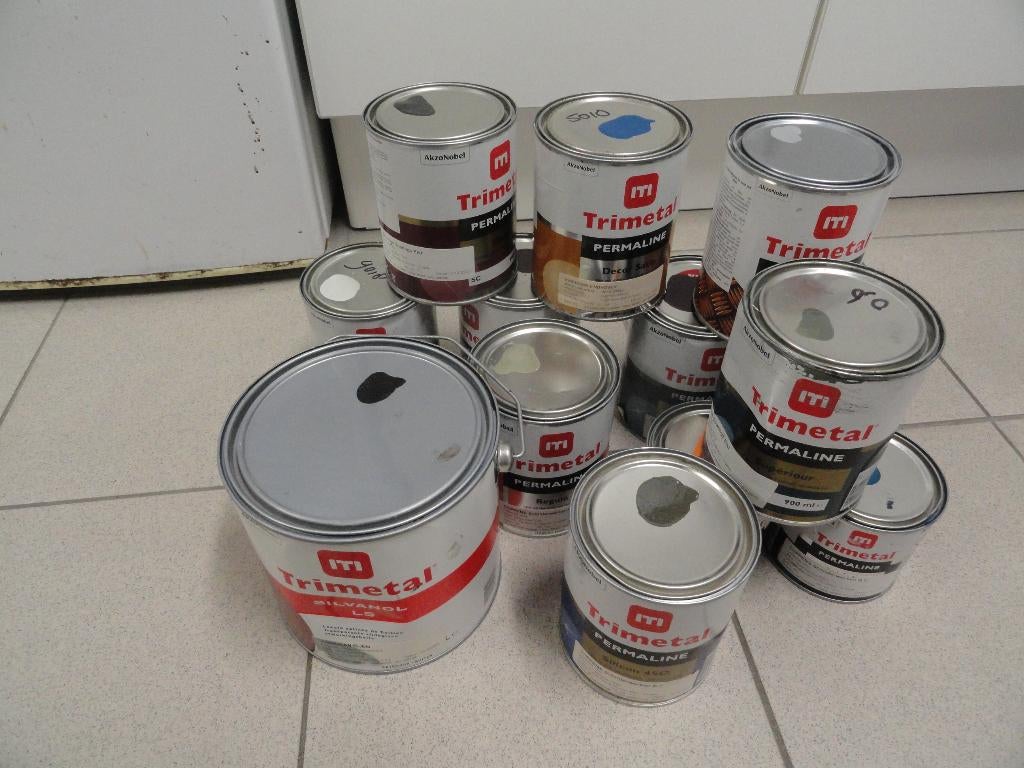 PARTIJ TRIMETAL ALKYD LAK  PRIMER DIVERSE KLEUREN, Doe-het-zelf en Verbouw, Verf, Beits en Lak, Wit, Nieuw, Ophalen of Verzenden