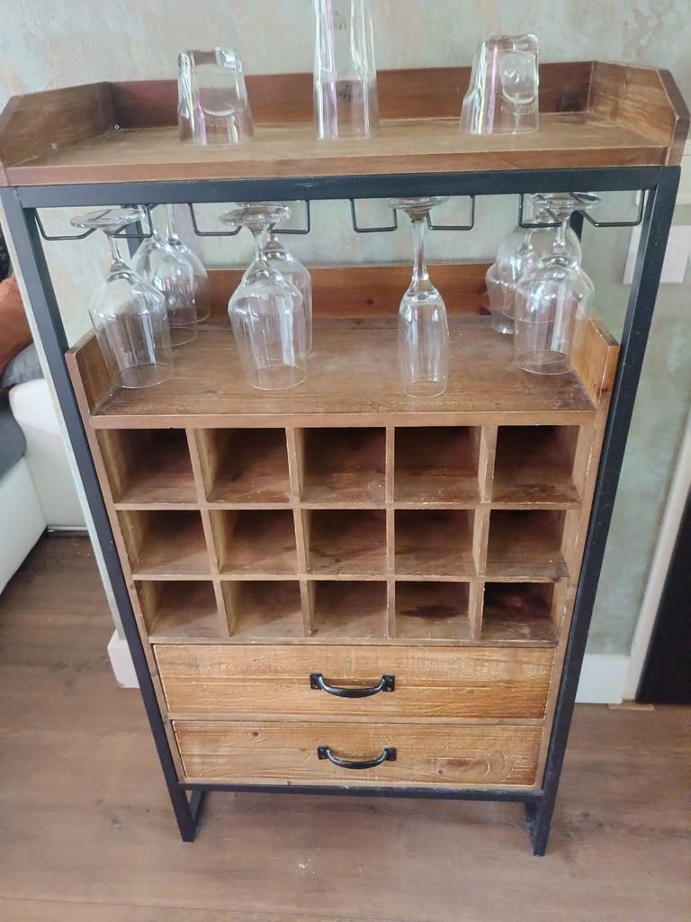 Wijnkast / Barkast van hout en metaal, Ophalen of Verzenden, Gebruikt