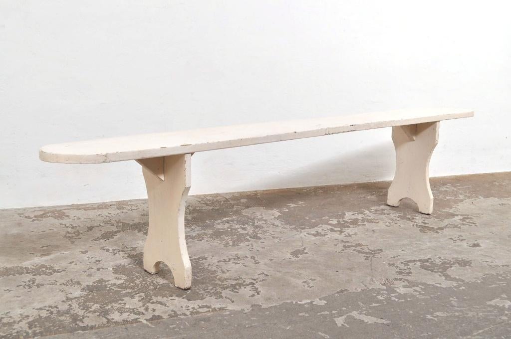 Vintage brocante Franse bank houten zitbank tuinbank, Ophalen of Verzenden