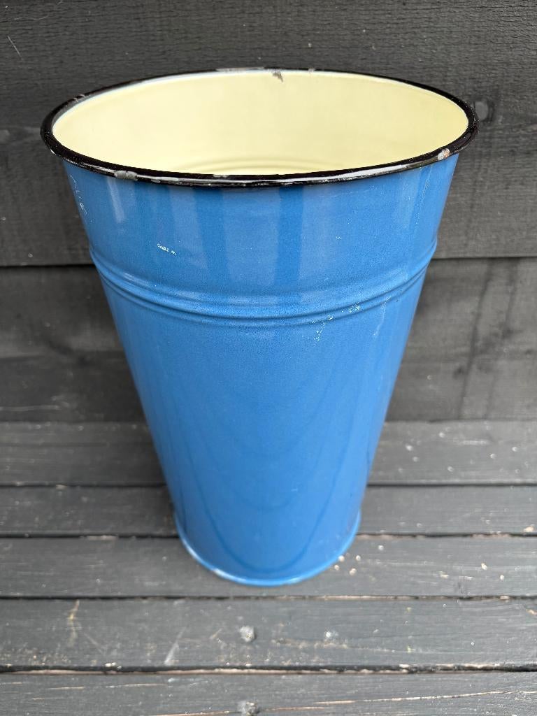 Leuke Blauw Emaille Vaas - Emmer, Ophalen of Verzenden