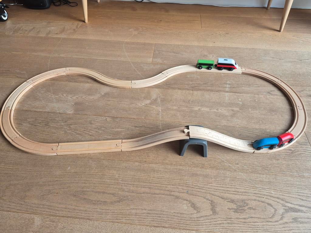 Houten Treinbaan met aangedreven Trein, Ophalen of Verzenden, Zo goed als nieuw