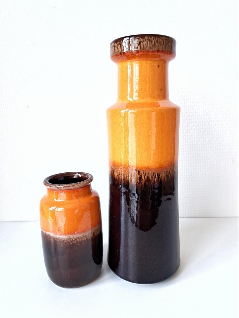 Set van 2 Scheurich vazen, West-Duitsland, oranje/bruin, Antiek en Kunst, Antiek | Vazen, Ophalen of Verzenden