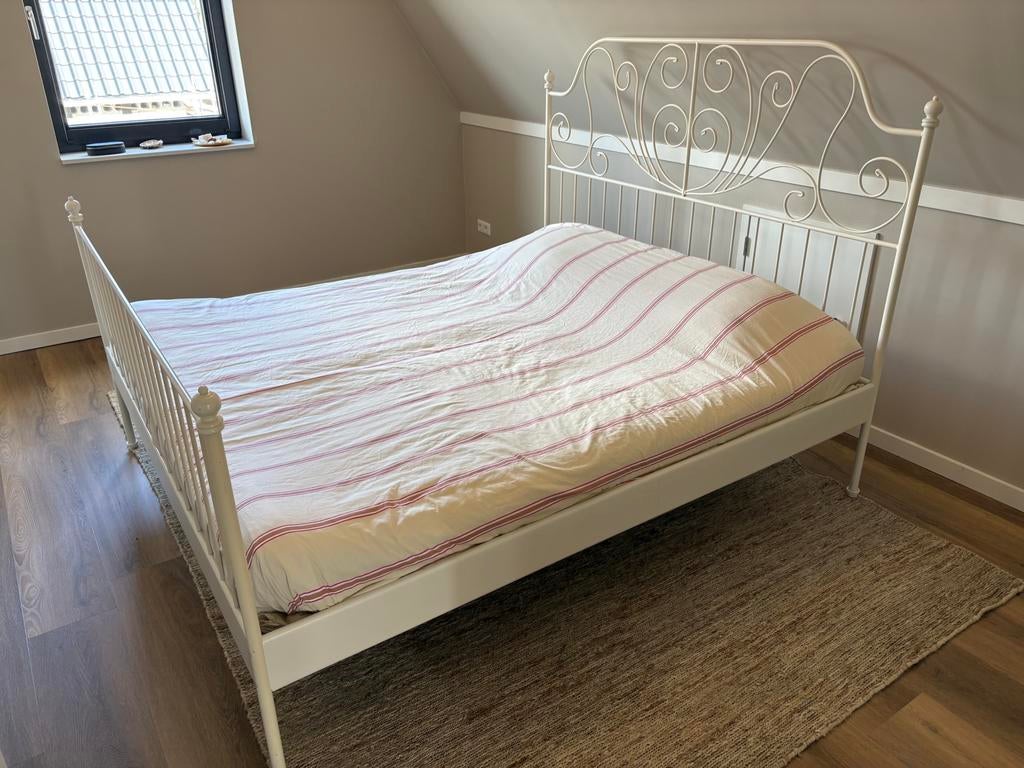 Ikea bed Leirvik 180 x 200 cm wit tweepersoons, Ophalen, Wit, Tweepersoons, Zo goed als nieuw