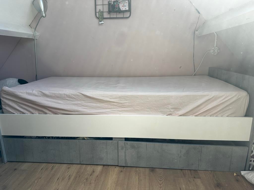 Eenpersoonsbed Leenbakker, Huis en Inrichting, Slaapkamer | Bedden, Ophalen, Eenpersoons, Grijs, Overige maten