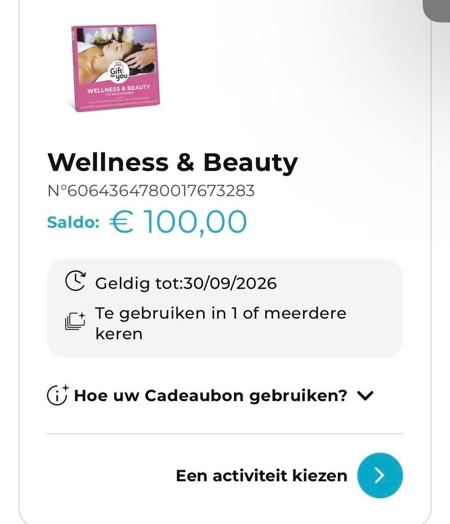 Gift 4 You cadeaukaart, Tickets en Kaartjes, Eén persoon, Cadeaubon, Spa of Sauna