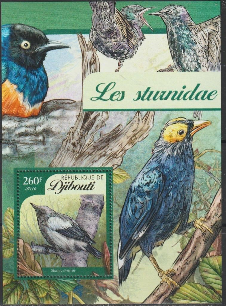 VOGELS = DE SPREEUW = Mooi bl. v DJIBOUTI-GB-15A, Verzenden, Postfris, Dier of Natuur