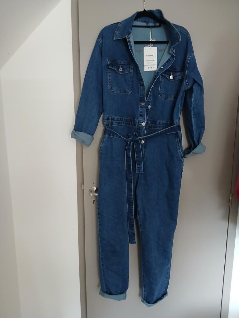 Denim jumpsuit, met stretch, maat 42, Kleding | Dames, Jumpsuits, Ophalen of Verzenden, Zo goed als nieuw, Blauw