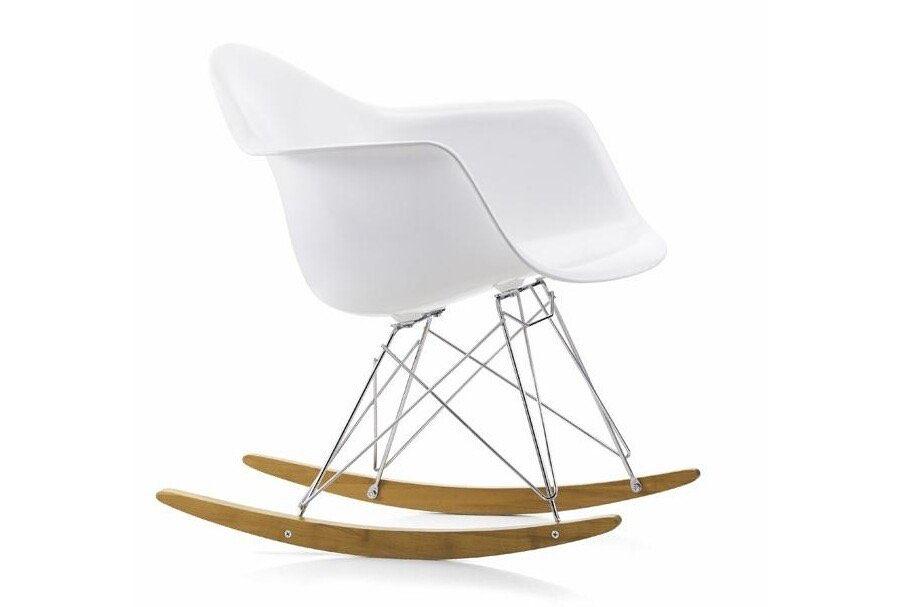 Vitra Eames rar Design schommelstoel Wit Chroom, Ophalen, Zo goed als nieuw, Hout