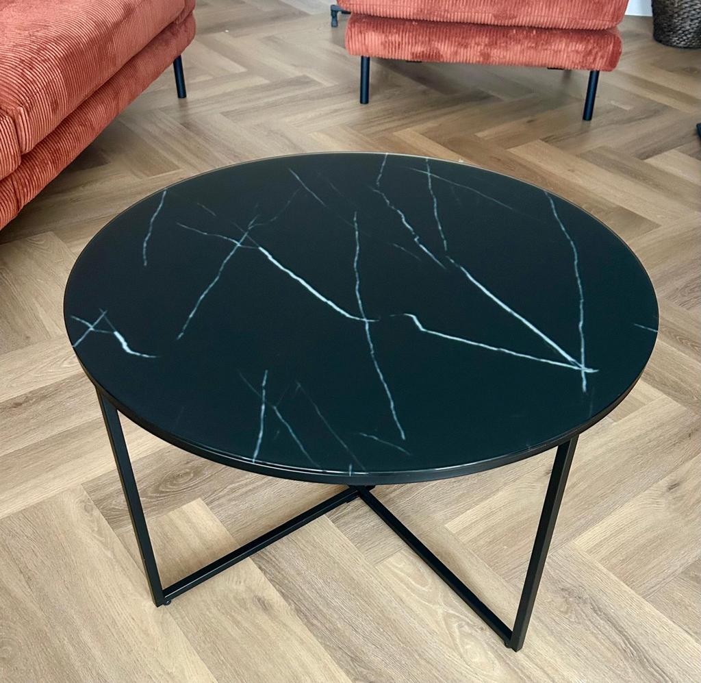 Ronde salontafel 65cm marmerlook Westwing Antigua zwart, Huis en Inrichting, Tafels | Salontafels, Ophalen, 50 tot 100 cm, Rond