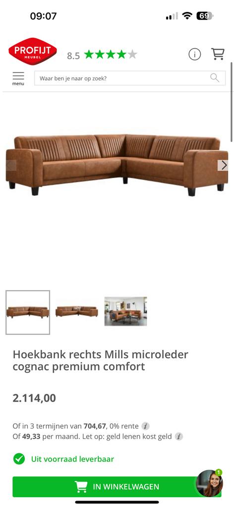 ZGAN Hoekbank Mills Microleer - Cognac - 290 x 260, 250 tot 300 cm, -, -, Hoekbank