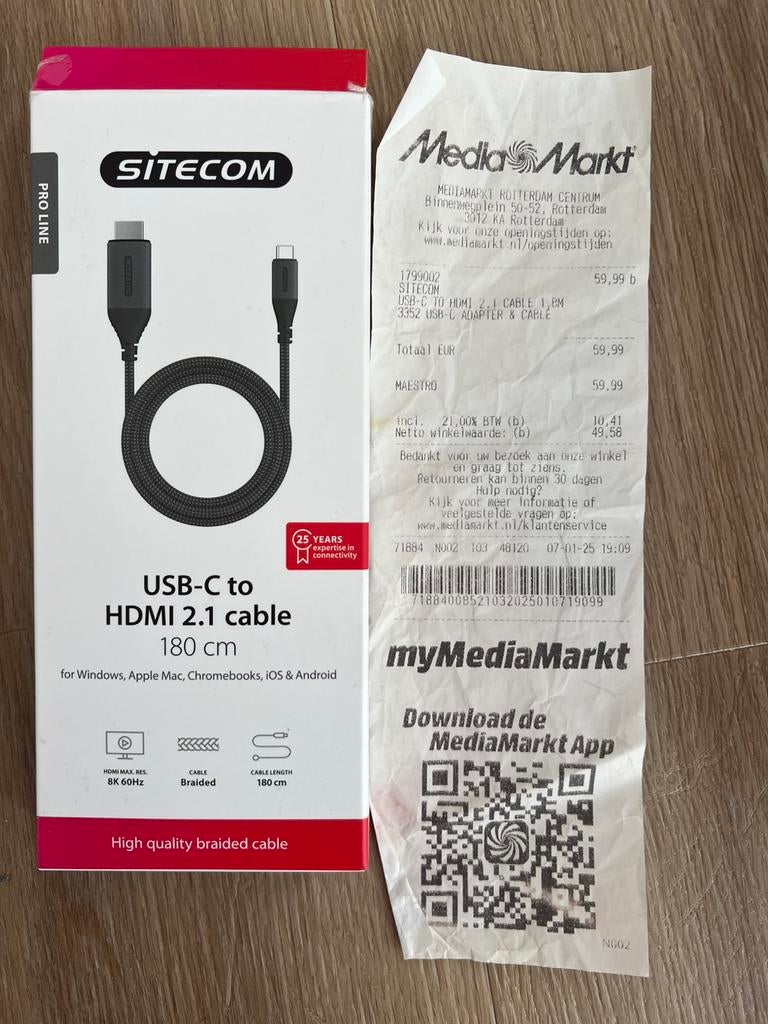 Sitecom CA-1002 8k 60Hz 180 cm HDMI USB-C, Computers en Software, Pc- en Netwerkkabels, Ophalen of Verzenden