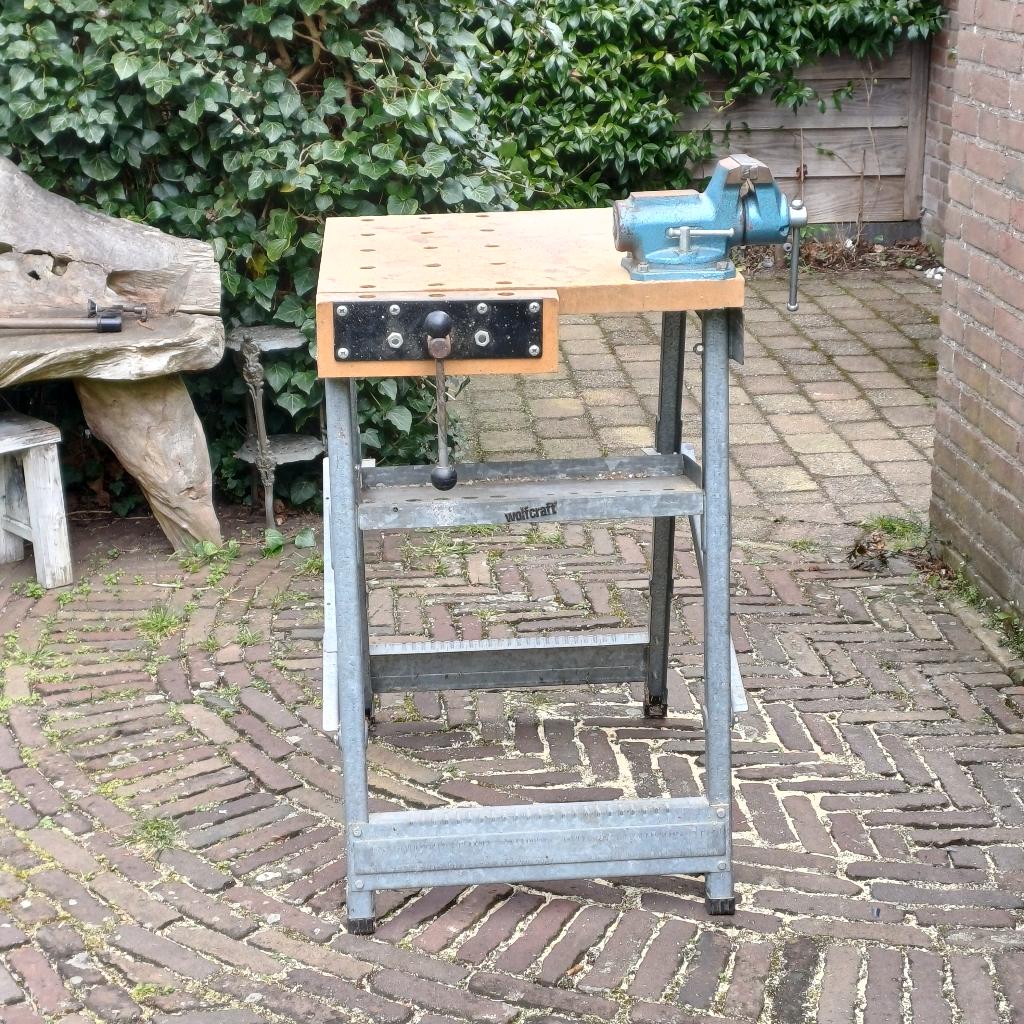 Vouwbare werkbank met bankschroef, Ophalen, Gebruikt, Minder dan 70 cm, Bankschroef