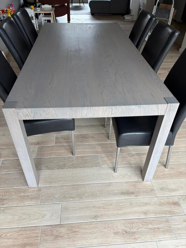 Goossens Makaz eettafel eiken leem, Huis en Inrichting, Tafels | Eettafels, Gebruikt, 50 tot 100 cm, 200 cm of meer, Rechthoekig