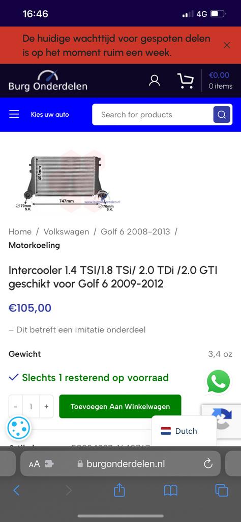 Volledig nieuwe Golf 6 intercooler, Ophalen of Verzenden, Nieuw