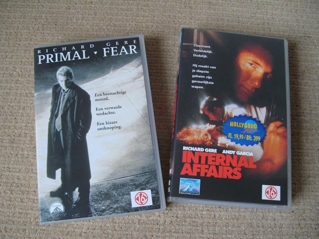 VHS Primal Fear en Internal Affairs met Richard Gere (Video), Vanaf 16 jaar, Ophalen, Zo goed als nieuw, Thrillers en Misdaad