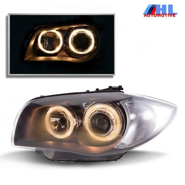 Koplampen BMW 1-serie E81/E82/E87/E88 met Angel Eyes Zwart, Ophalen of Verzenden, BMW