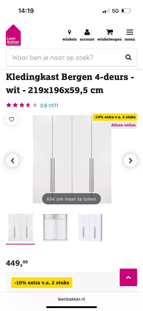 Mooie witte hoogglans kledingkast, Ophalen, Zo goed als nieuw, 50 tot 75 cm, 150 tot 200 cm