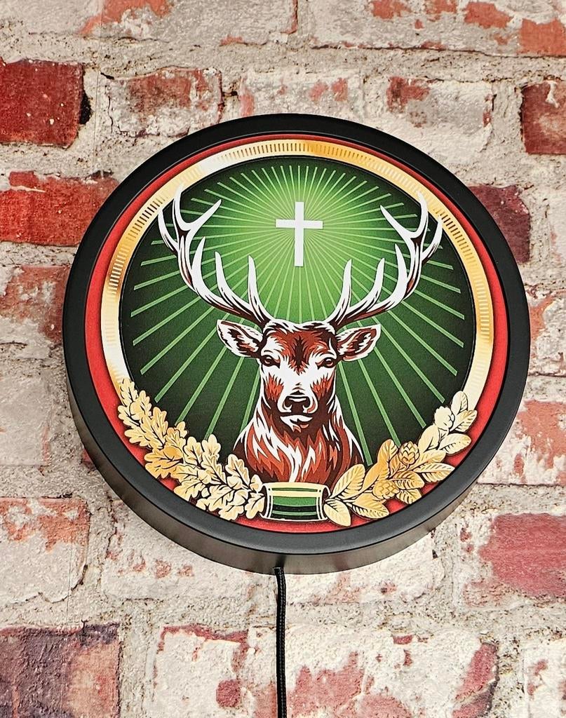 Jagermeister reclamebord met Ledverlichting 20 cm, Ophalen of Verzenden, Reclamebord