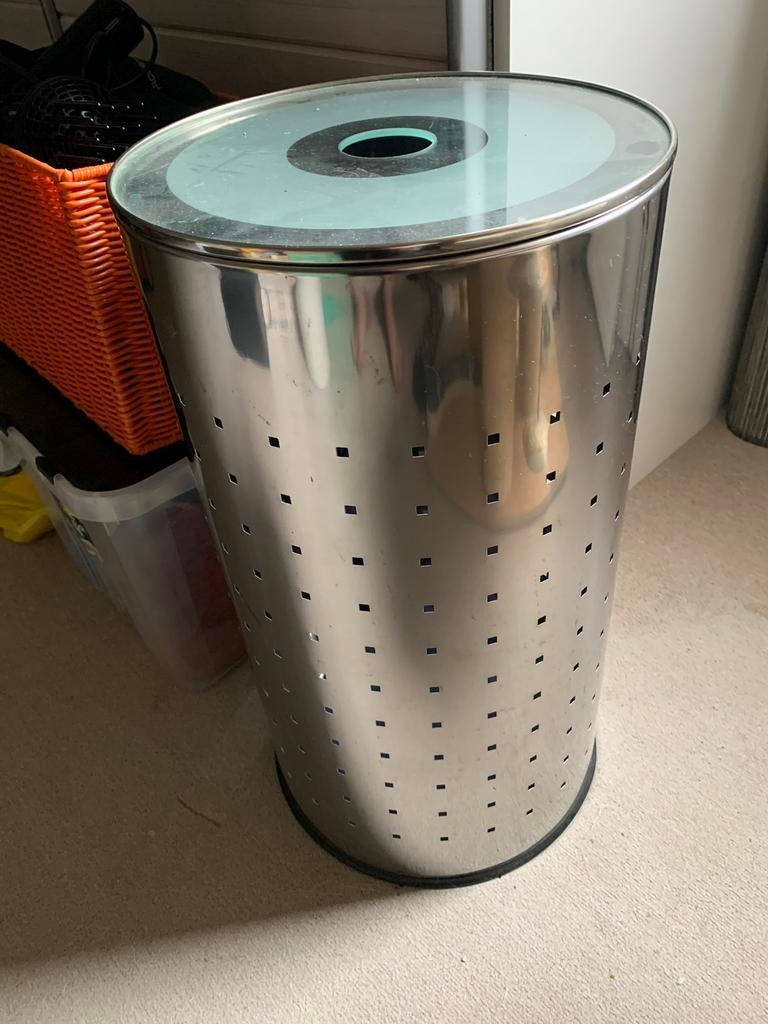 RVS wasmand glazen deksel, Huis en Inrichting, Badkamer | Badtextiel en Accessoires, Ophalen, Zo goed als nieuw