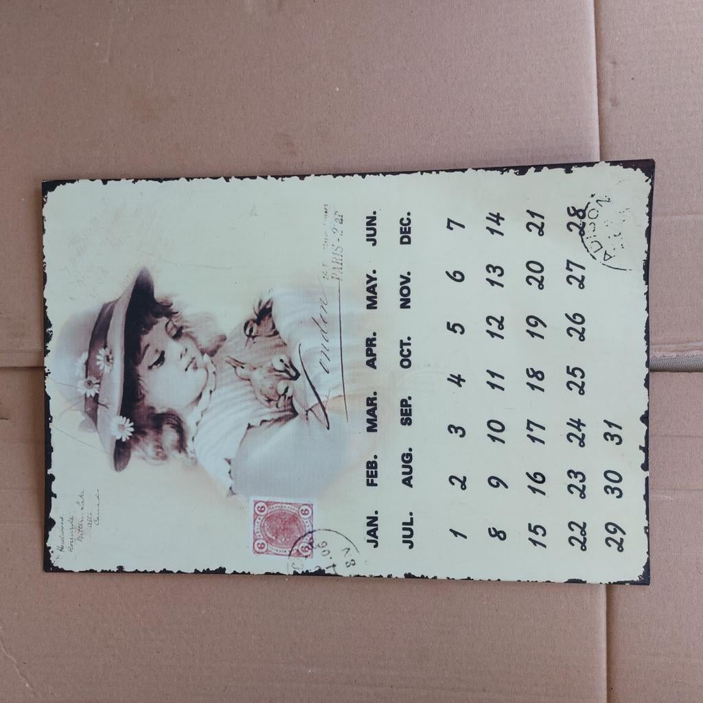 Vintage Wandplaat met Kalender, Ophalen, Gebruikt