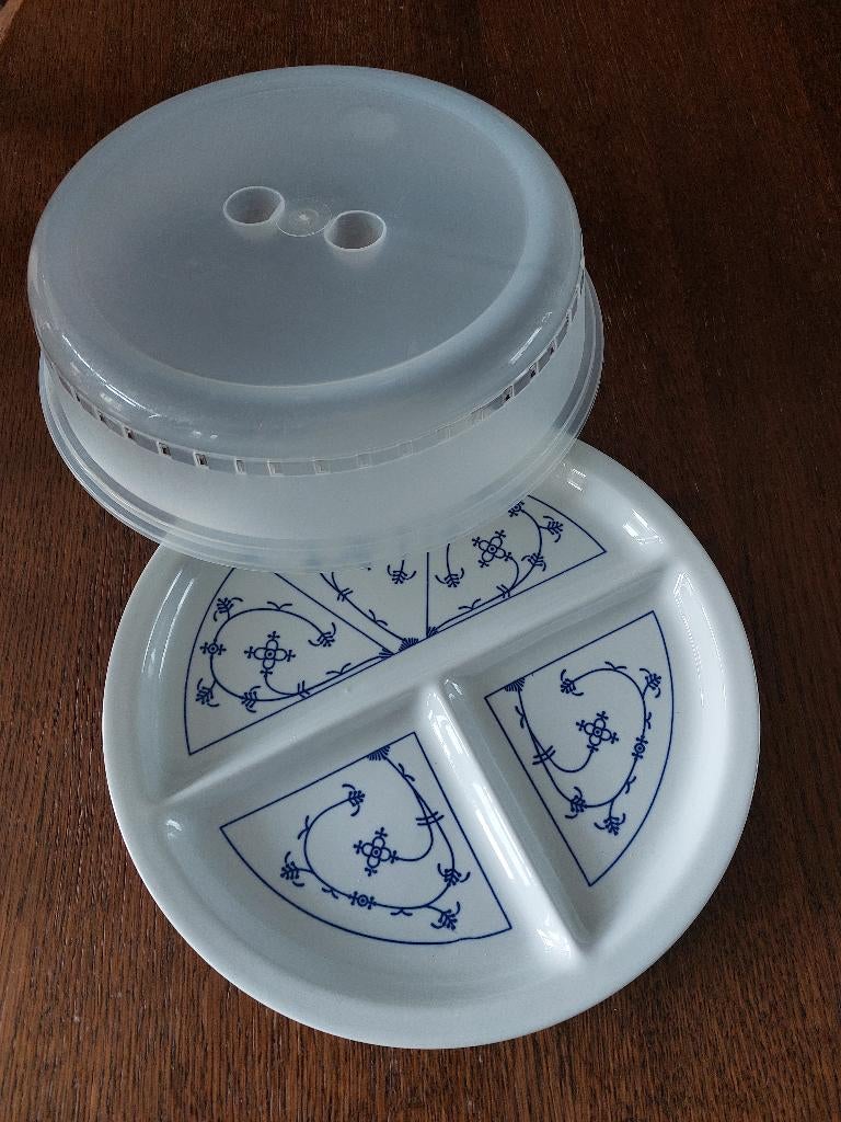 saksisch blauw 3 vaks magnetron bord met deksel, Huis en Inrichting, Keuken | Servies, Overige typen, Ophalen of Verzenden, Zo goed als nieuw