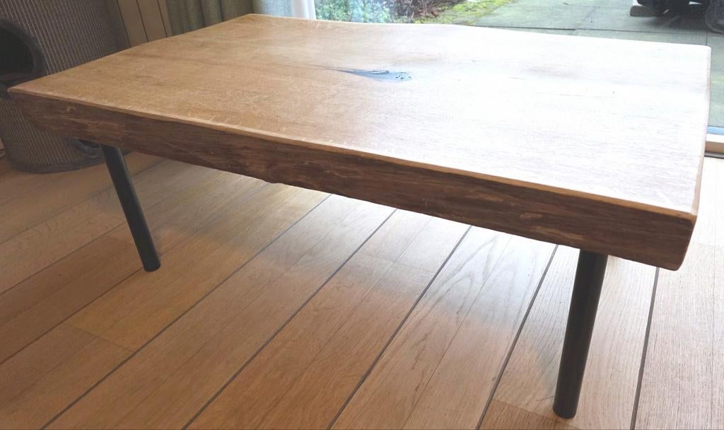Boomstam Salontafel met Stalen Poten, Huis en Inrichting, Tafels | Salontafels, Ophalen, 100 tot 150 cm, 50 tot 100 cm, Zo goed als nieuw