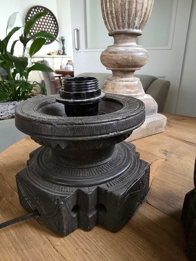 Landelijke houten poer lamp, Ophalen of Verzenden