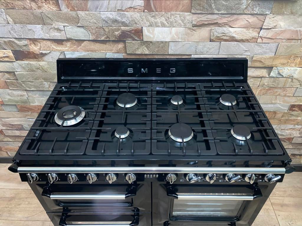 Luxe Smeg 7 pits zwart hoogglans met 3 ovens 110 cm, 60 cm of meer, Fornello Esperta, Grill, Ophalen of Verzenden