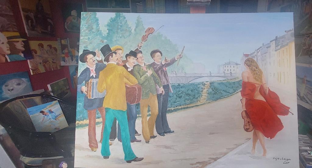 impressionisme sexy voliste bekeken door muziekgroep, Ophalen of Verzenden